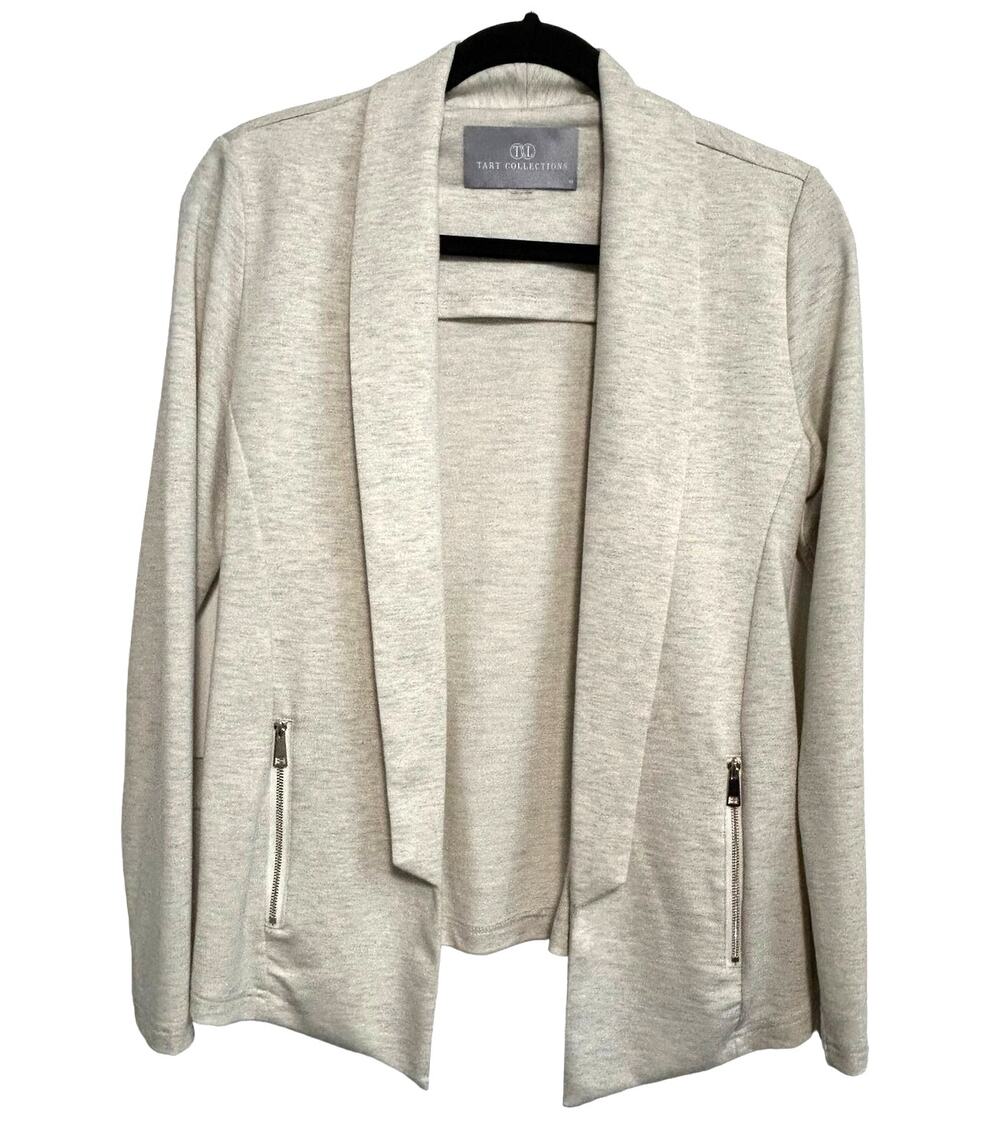 Tart Collections Nisha French Terry Blazer XS Oatmeal Open Front Zip Pockets
